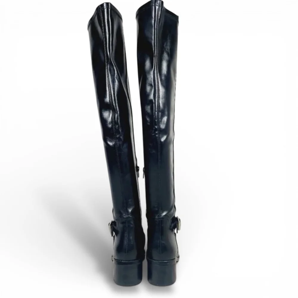 Black Over The Knee Boots Low Block Heel Buckle Riding Boots Size 5 DV Dolce Vit